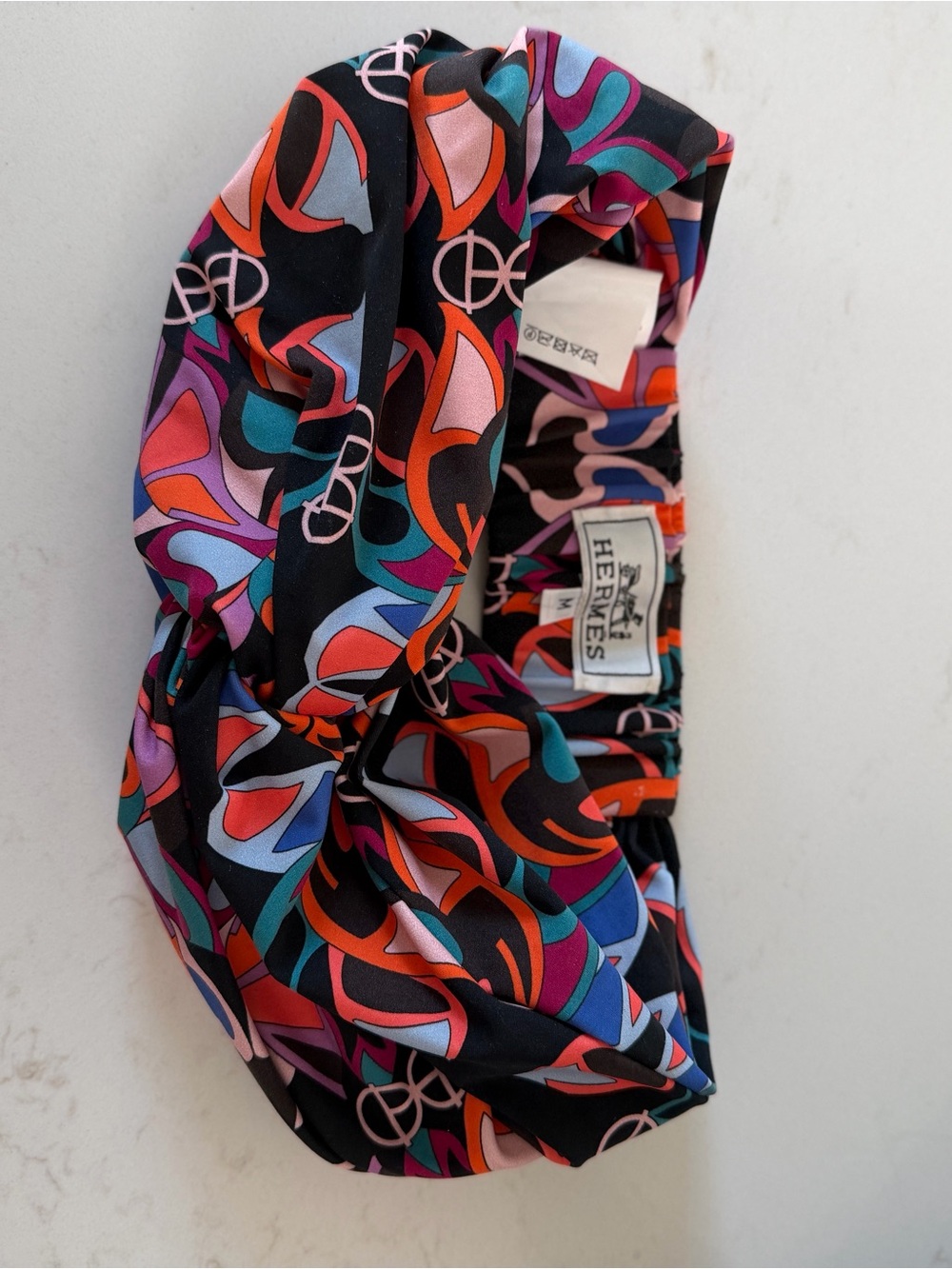 AUTHENTIC Hermès Multicolor Fleurs Miroir H Rond Printed Headband